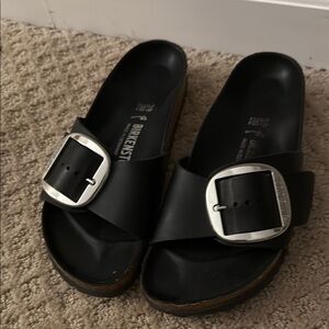 Birkenstock Black Sandals with Silver Buckle